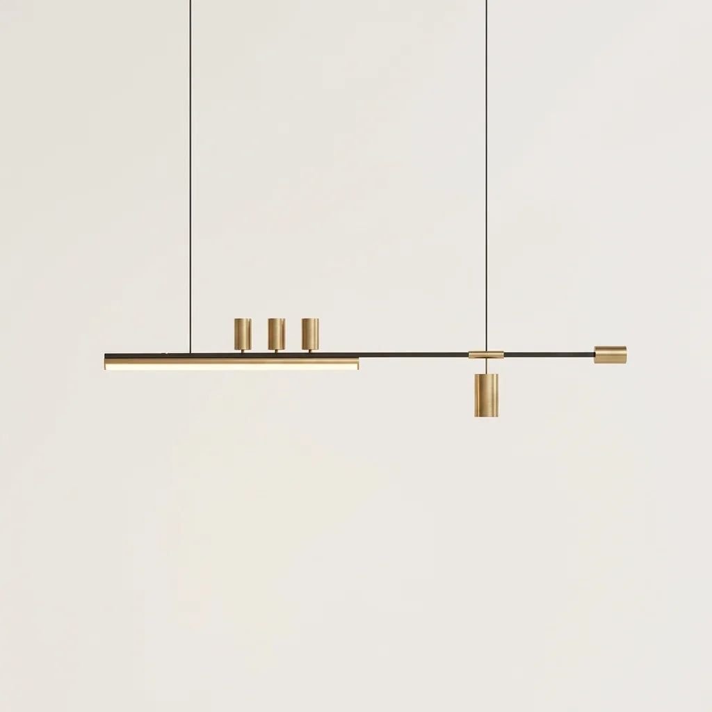Suspension LED linéaire minimaliste à cylindres dorés, style A