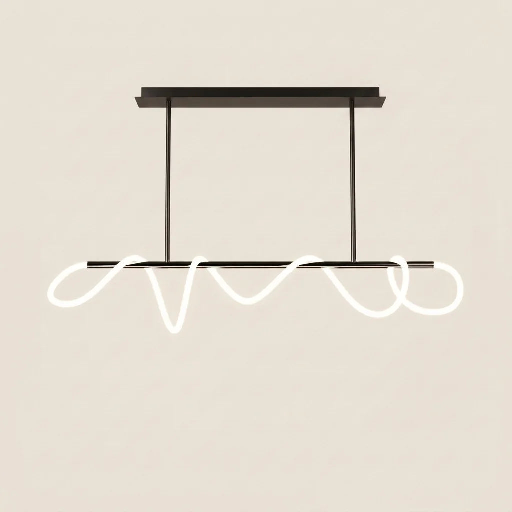 Suspension LED ondulée noire sur platine longue