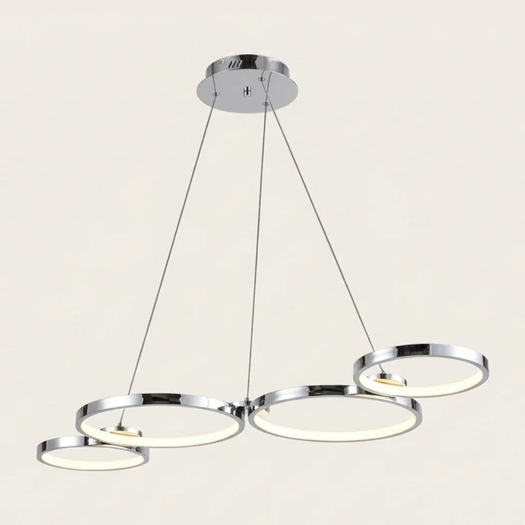 Suspension LED à quatre anneaux chromée, 107 cm