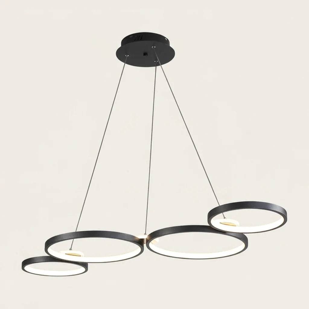 Suspension LED à quatre anneaux noir mat, 107 cm