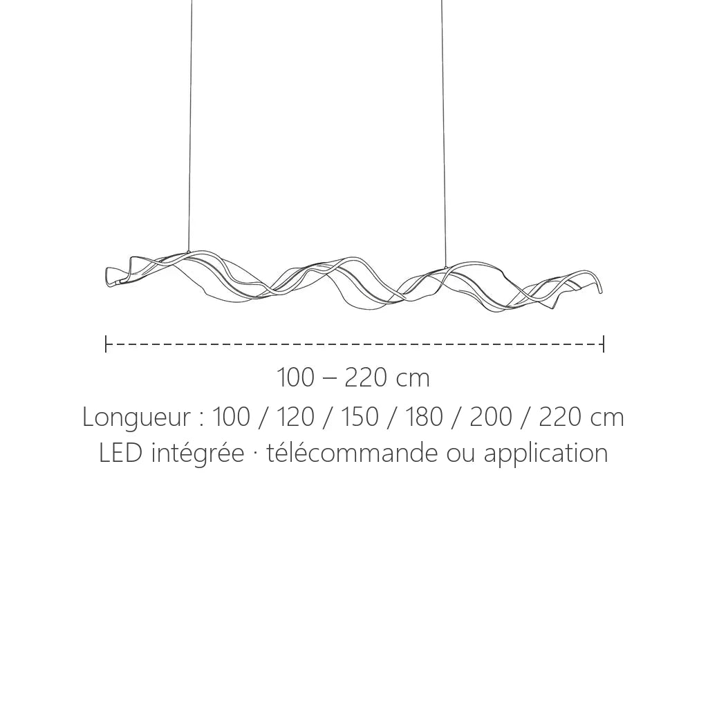 Dimensions de la suspension LED vague : 100 à 220 cm