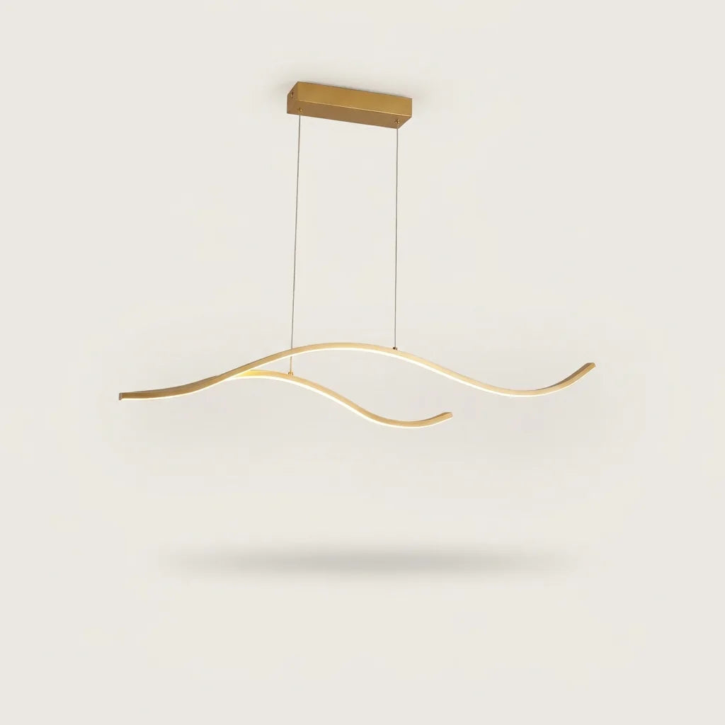 Suspension LED vagues dorée 100 cm, deux rubans ondulés