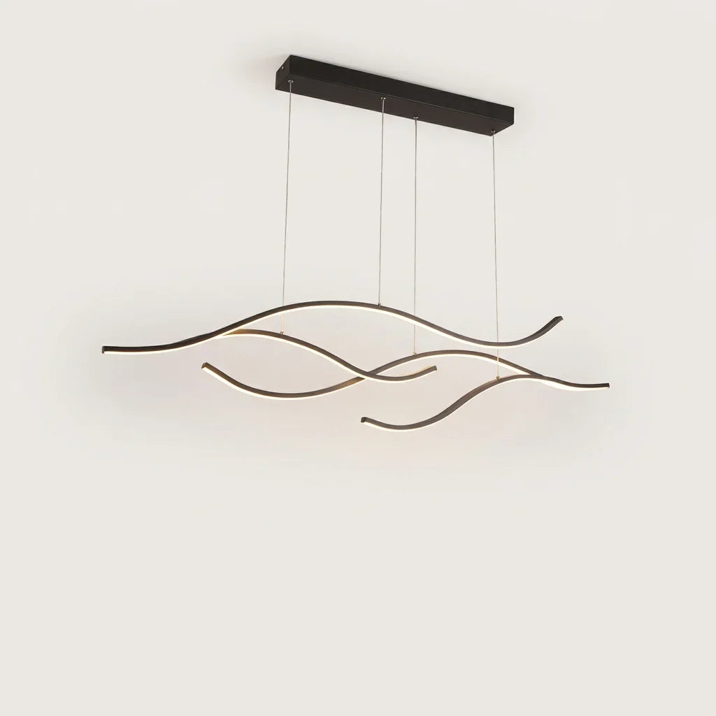 Suspension LED vagues noire 120 cm, quatre rubans ondulés