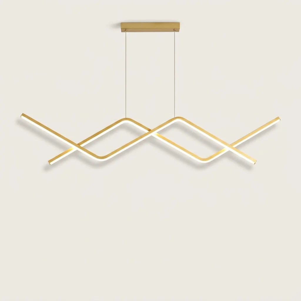 Suspension LED zigzag croisé dorée, 90 cm