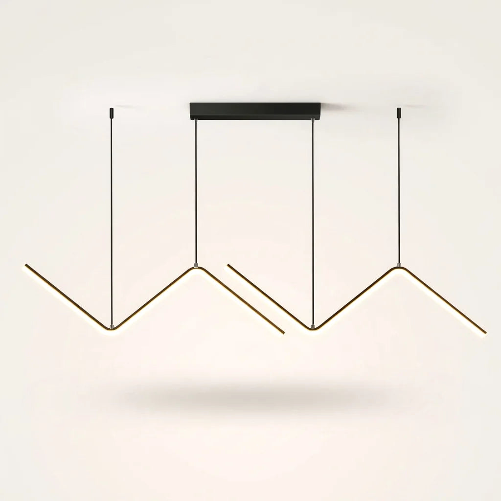 Suspension LED zigzag noire à deux lignes lumineuses