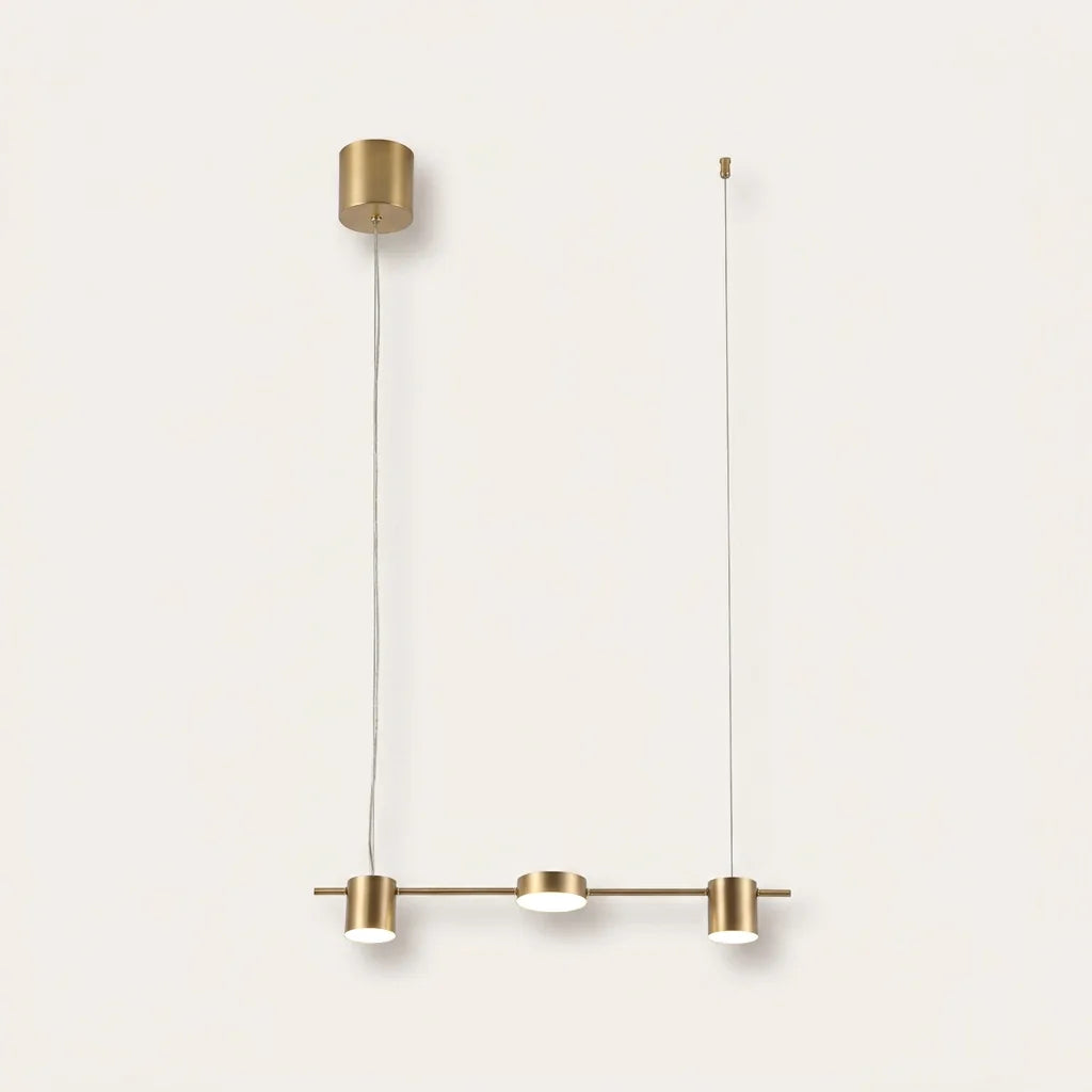 Suspension linéaire LED dorée à 3 têtes cylindriques