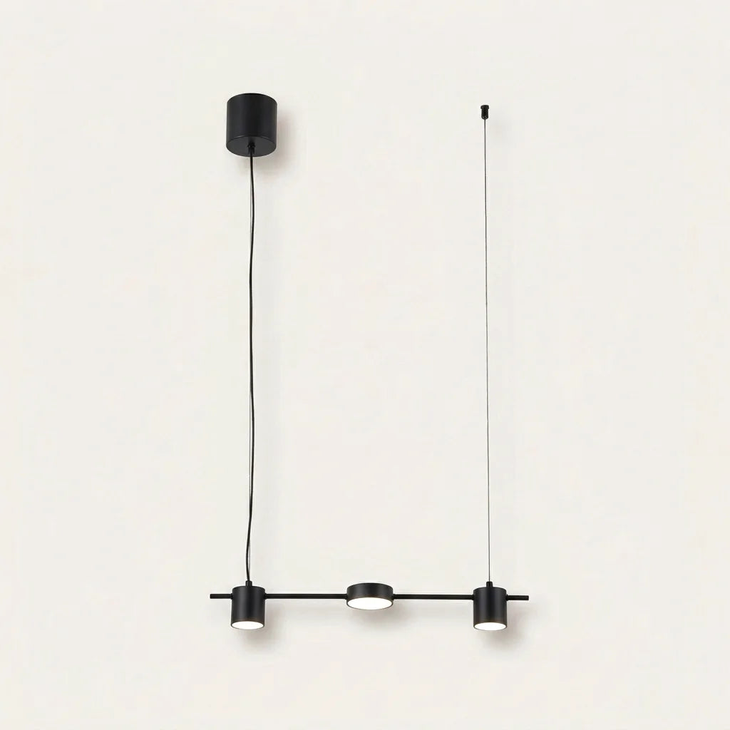 Suspension linéaire LED noire à 3 têtes cylindriques