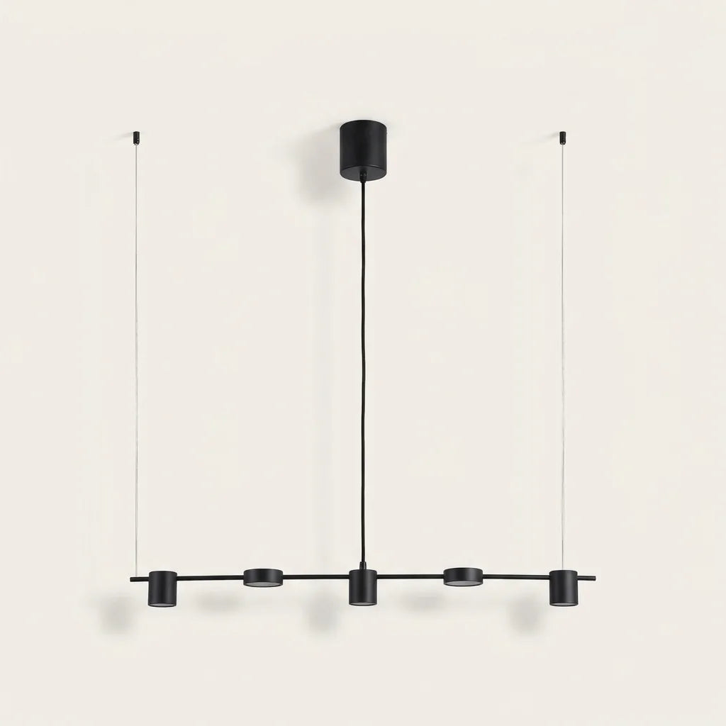 Suspension linéaire LED noire à 5 têtes cylindriques
