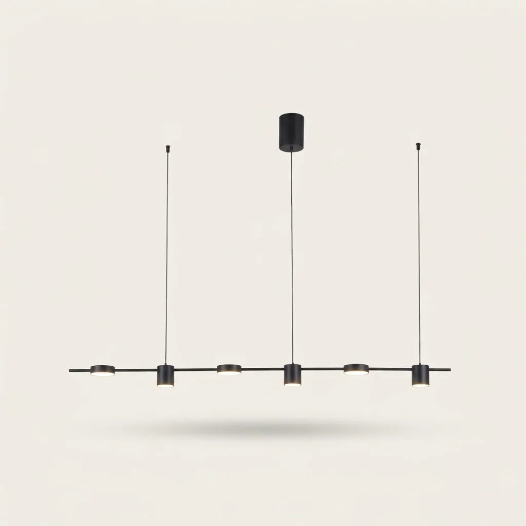 Suspension linéaire LED noire à 6 têtes cylindriques