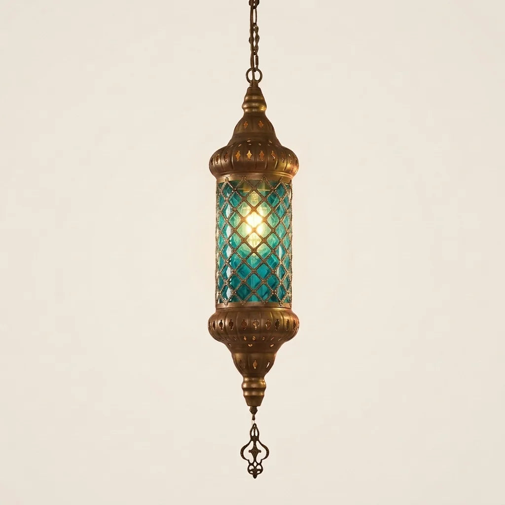 Suspension marocaine en verre bleu