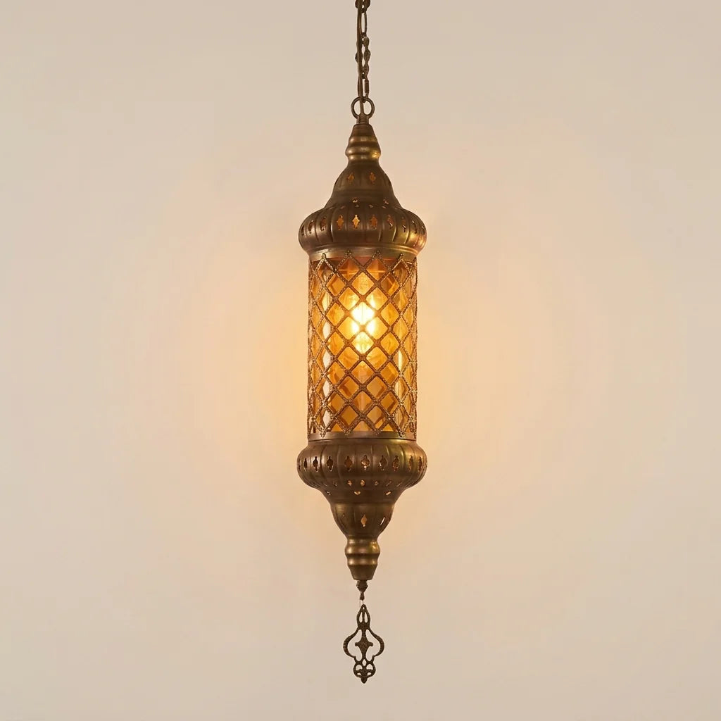 Suspension marocaine en verre jaune