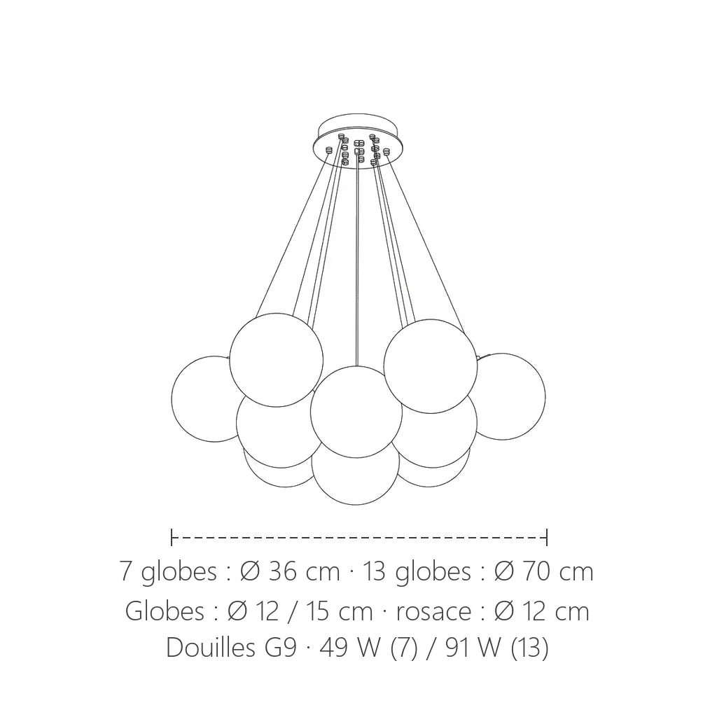 Dimensions de la suspension nuage de globes : Ø 36 ou 70 cm