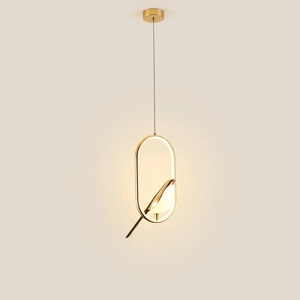 Suspension oiseau LED sur anneau ovale doré, modèle A