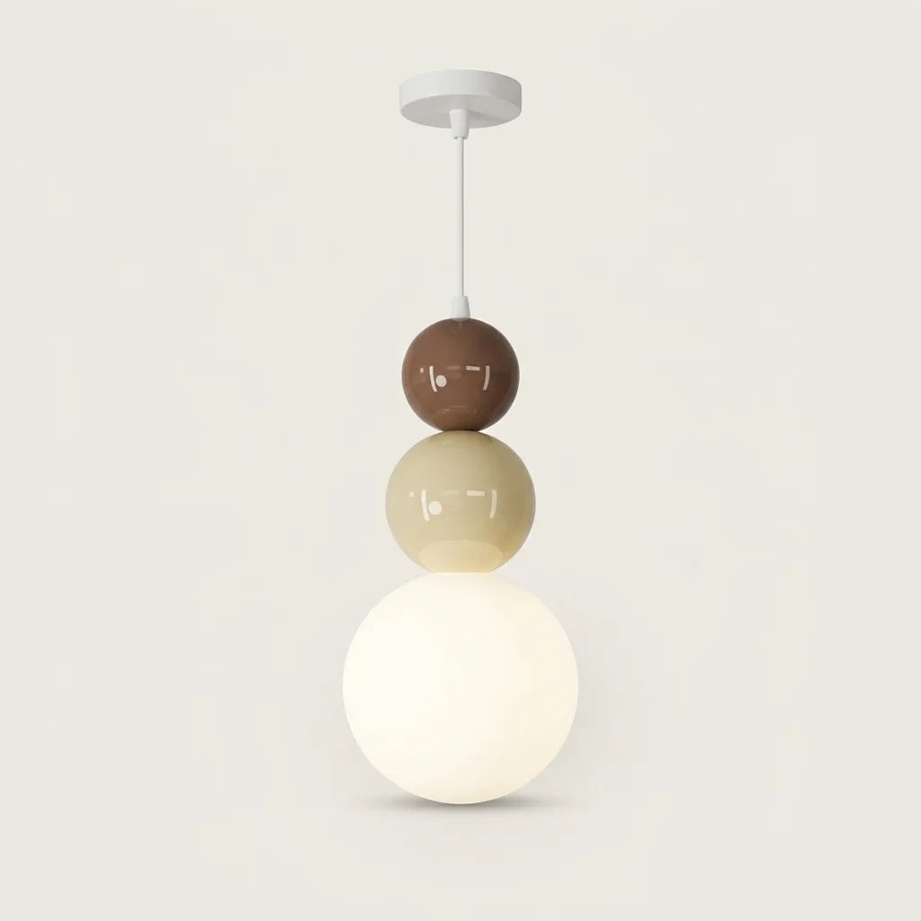 Suspension à sphères laquées café et beige, forme A