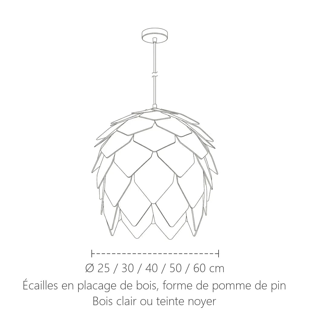 Dimensions de la suspension pomme de pin en bois : Ø 25 à 60 cm
