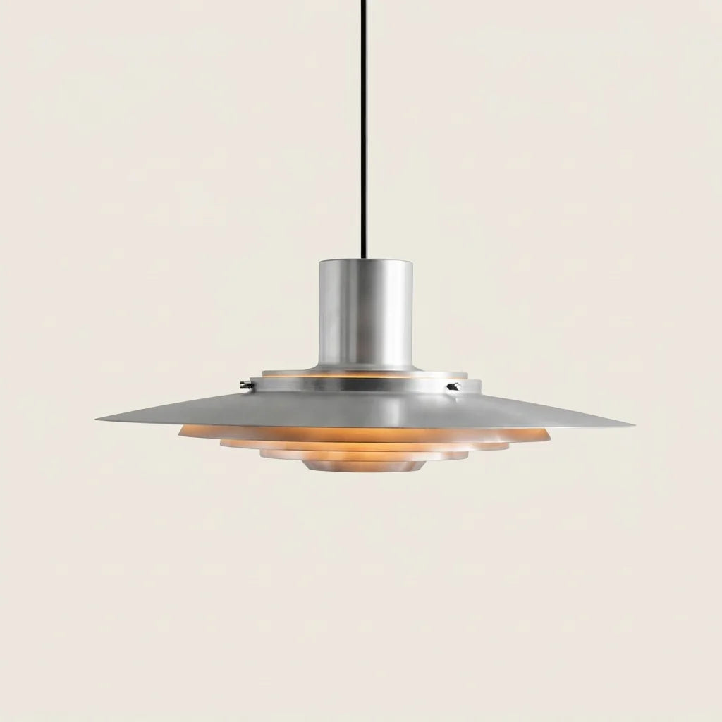 Suspension soucoupe à disques superposés en aluminium argenté