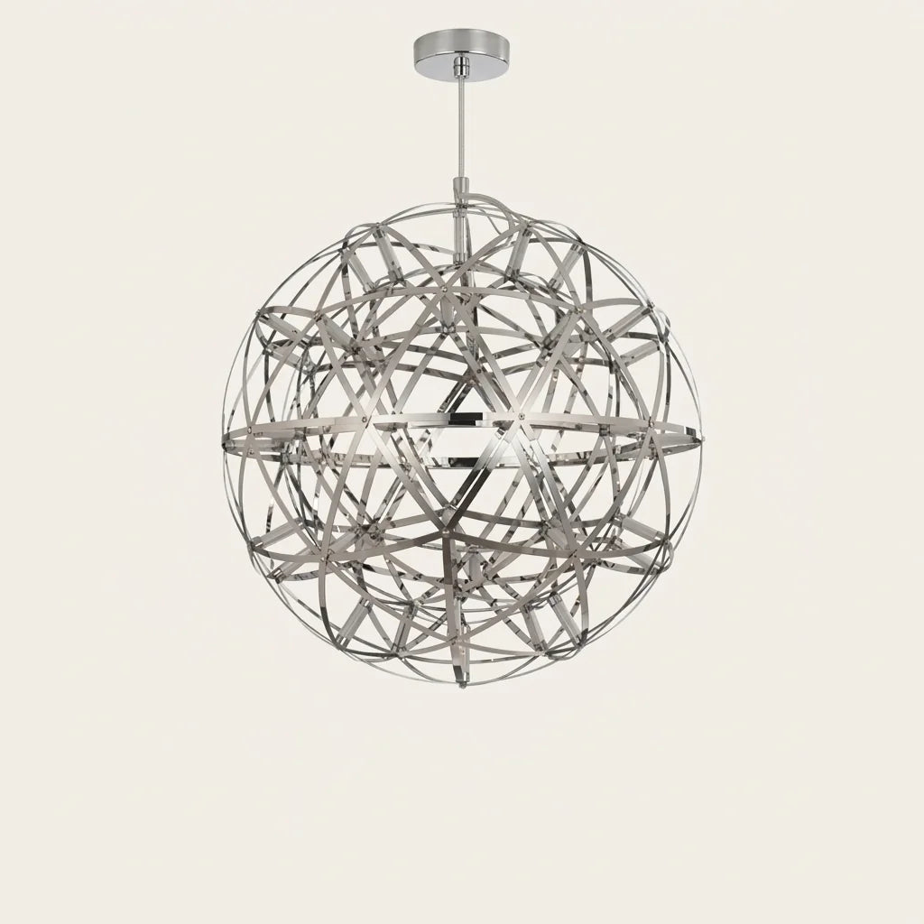 Suspension sphère étincelles LED argentée