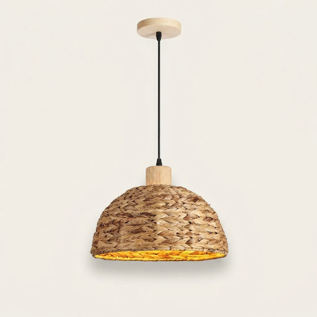 Suspension cloche en jonc de mer tressé, modèle D