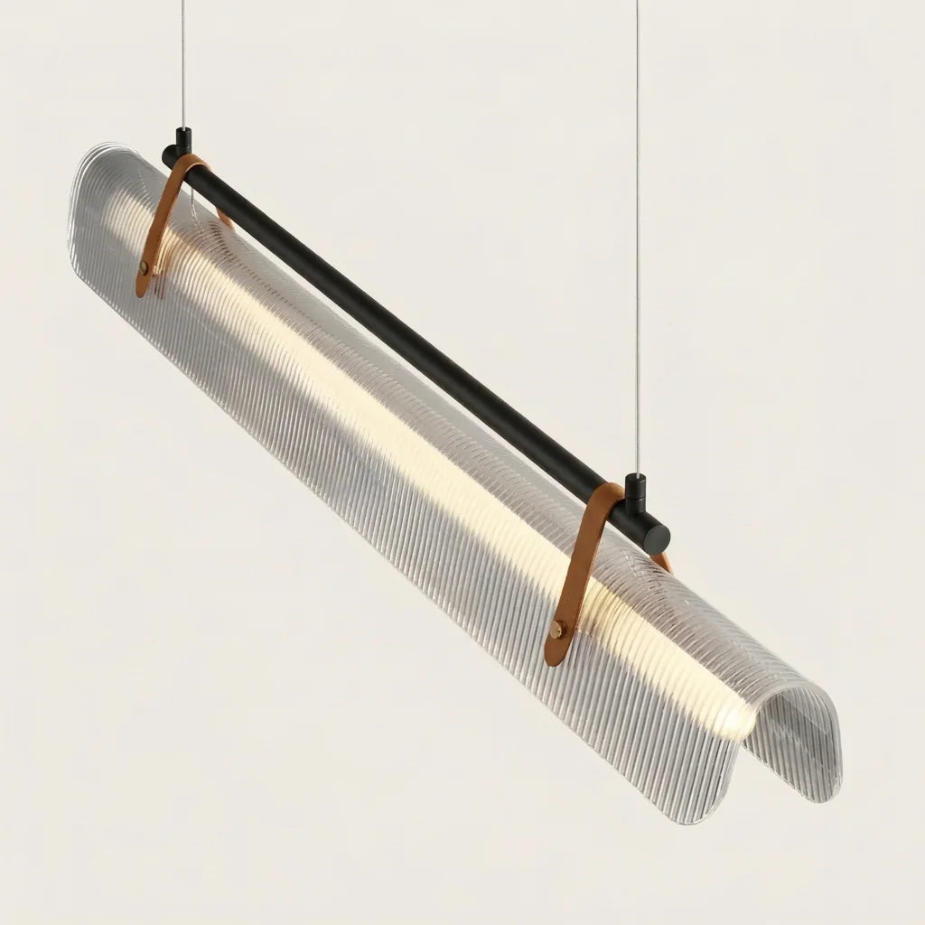 Suspension LED en tube d’acrylique cannelé avec barre noire