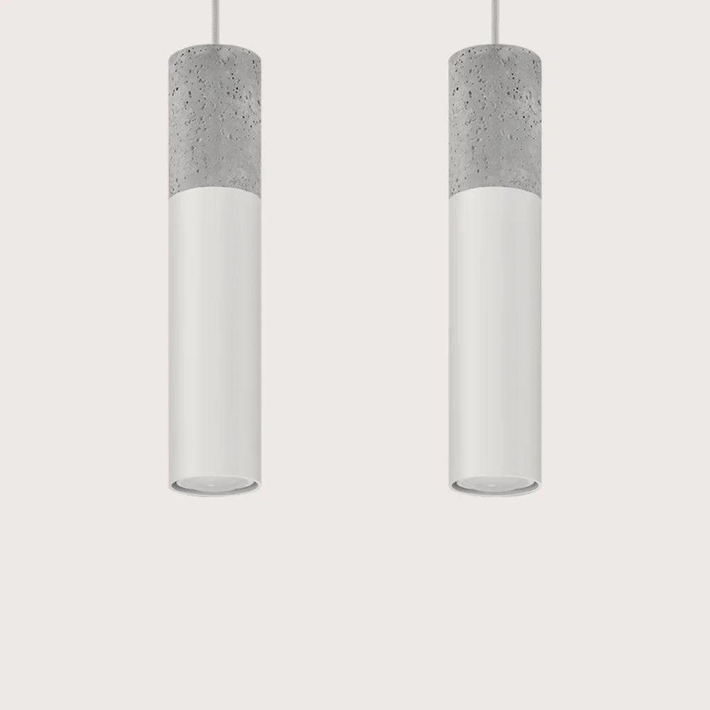 Suspension tube béton et acier, coloris blanc et gris (2 lumières – barre 30 cm)