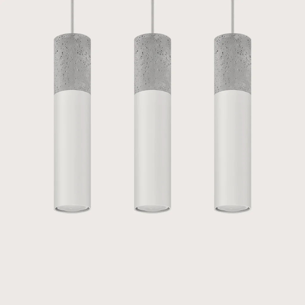 Suspension tube béton et acier, coloris blanc et gris (3 lumières – barre 45 cm)