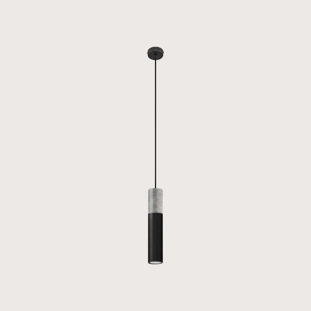 Suspension tube béton et acier, coloris gris et noir (1 lumière)