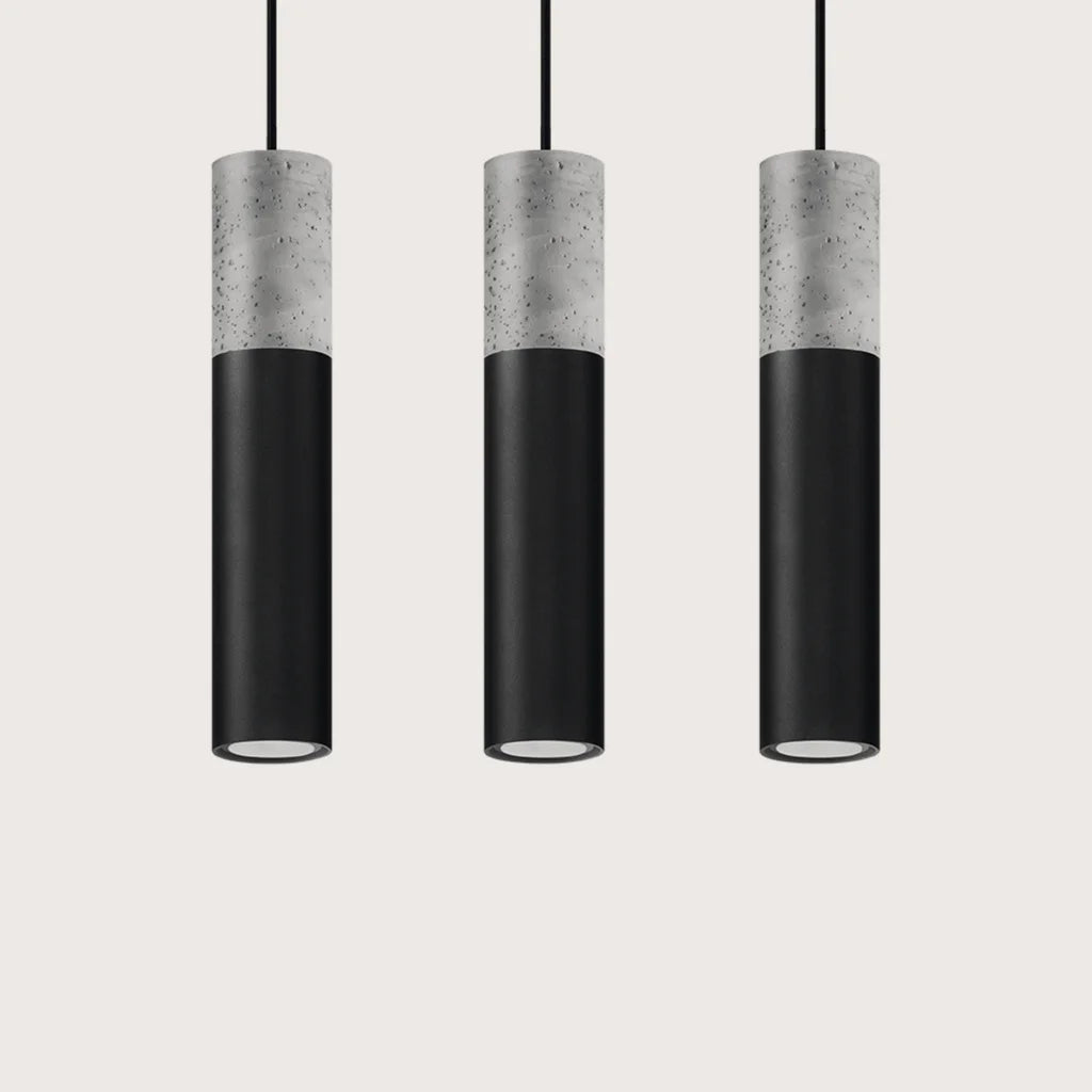 Suspension tube béton et acier, coloris gris et noir (3 lumières – barre 45 cm)