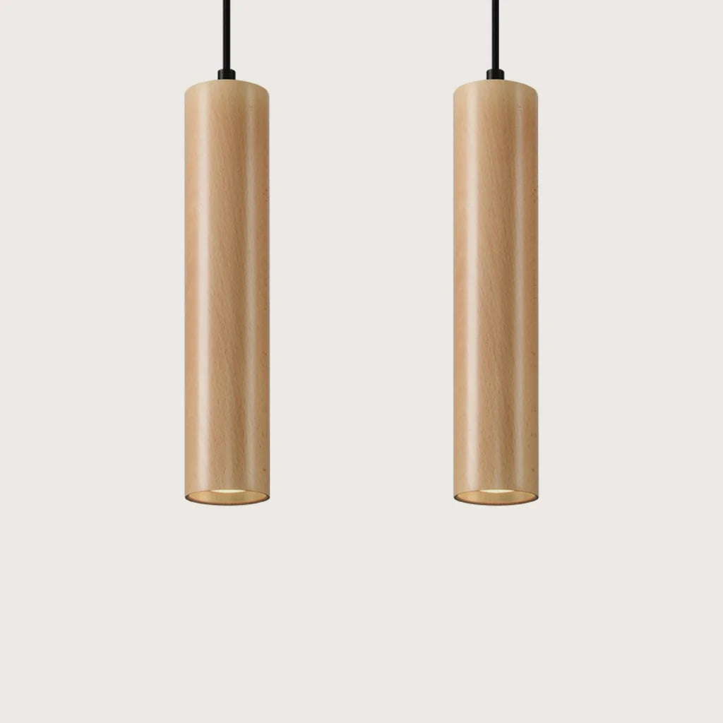 Suspension tube en bois naturel (2 lumières)