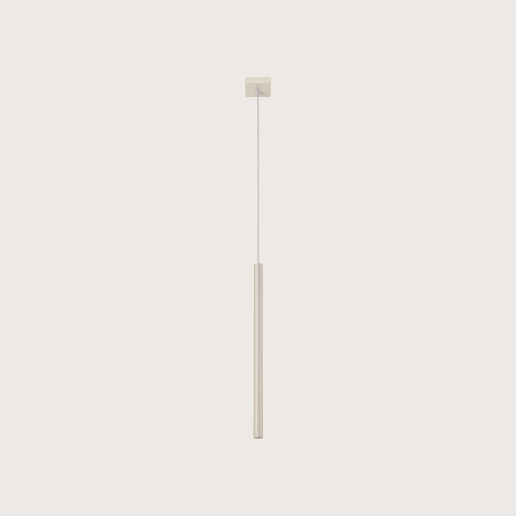 Suspension tube fin façon bougie, coloris beige (1 lumière – acier)