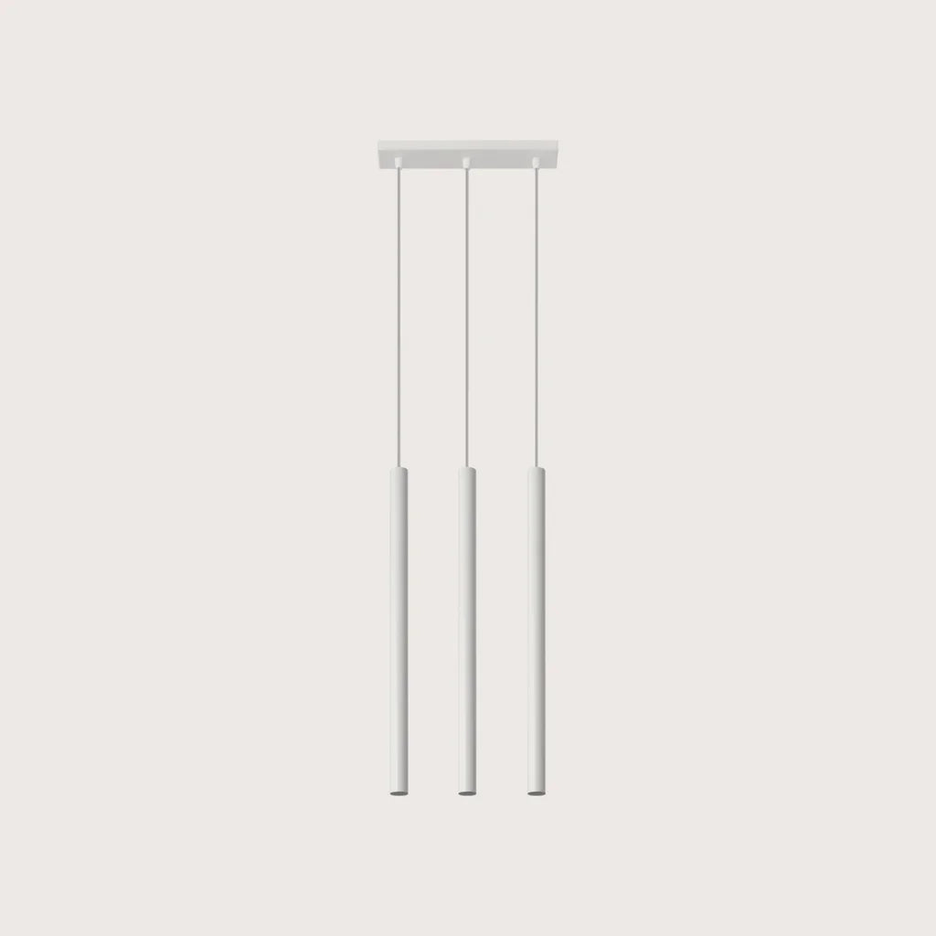 Suspension tube fin façon bougie, coloris blanc (3 lumières – barre 30 cm – acier)