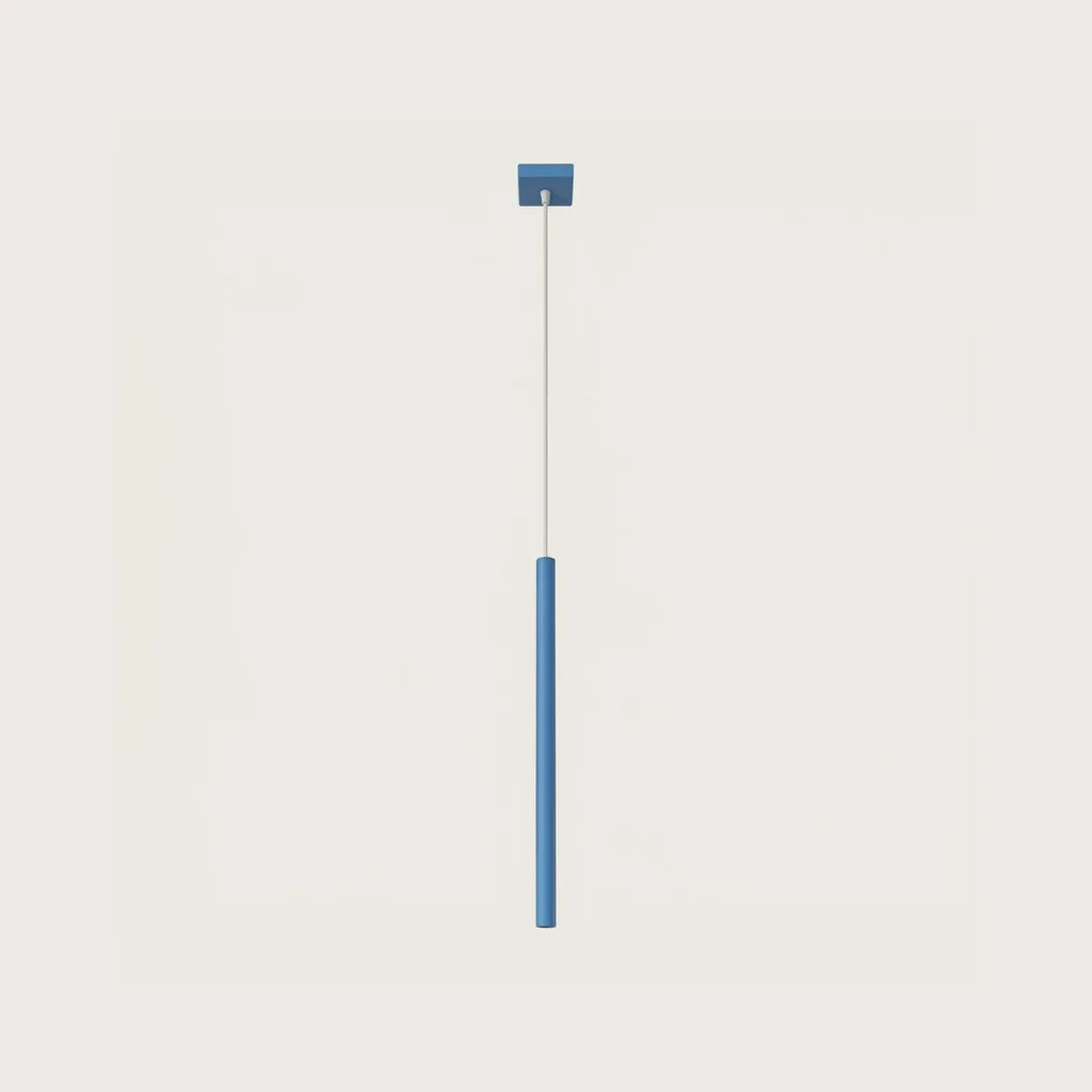 Suspension tube fin façon bougie, coloris bleu clair (1 lumière – acier)