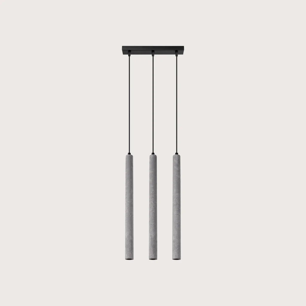 Suspension tube fin façon bougie, coloris gris (3 lumières – barre 30 cm – béton)