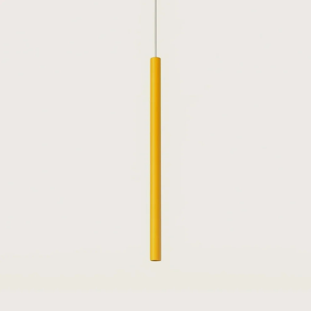 Suspension tube fin façon bougie, coloris jaune (1 lumière – acier)