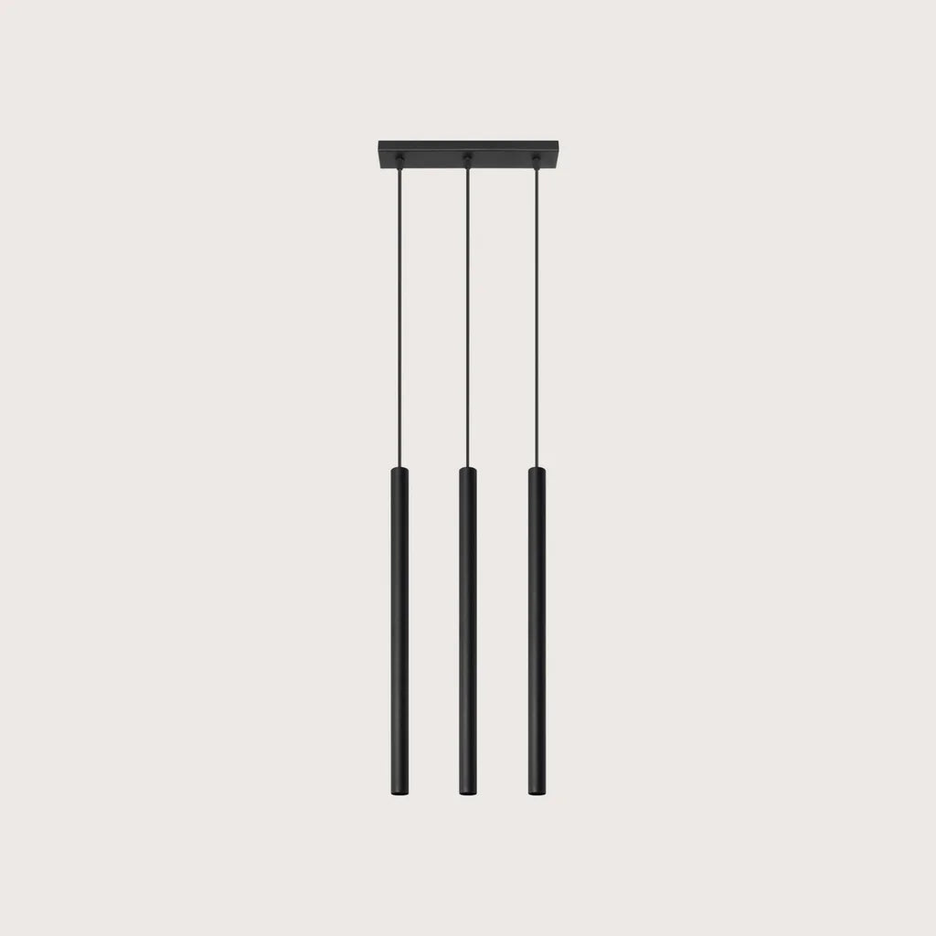 Suspension tube fin façon bougie, coloris noir (3 lumières – barre 30 cm – acier)