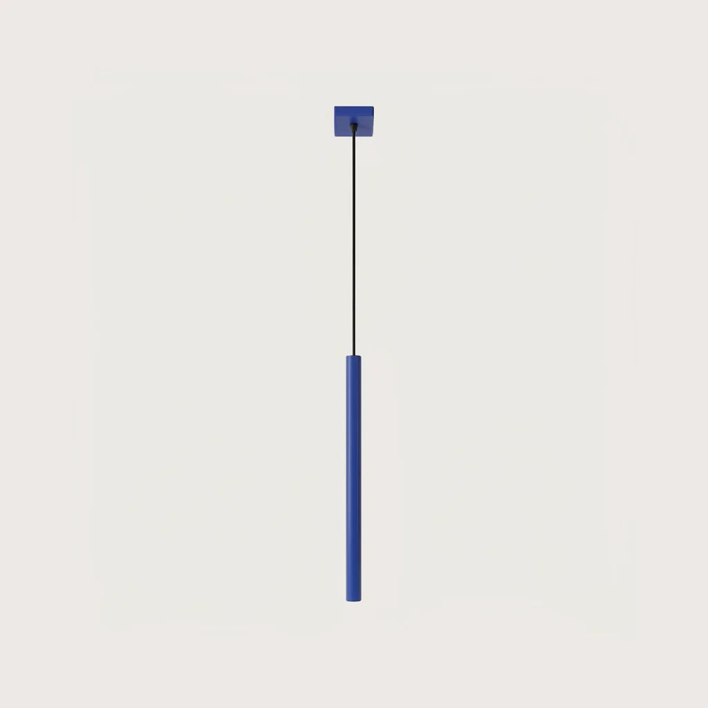 Suspension tube fin façon bougie, coloris outremer (1 lumière – acier)
