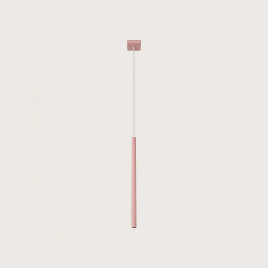 Suspension tube fin façon bougie, coloris rose (1 lumière – acier)