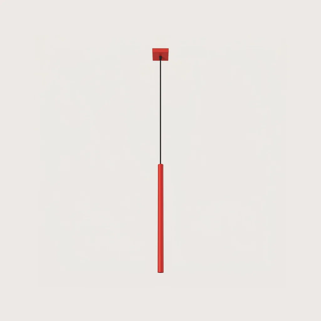 Suspension tube fin façon bougie, coloris rouge (1 lumière – acier)