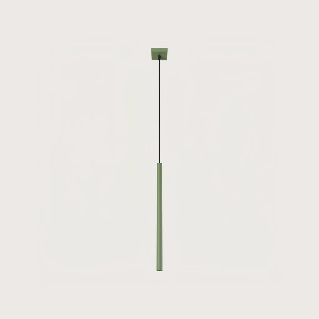 Suspension tube fin façon bougie, coloris sauge (1 lumière – acier)