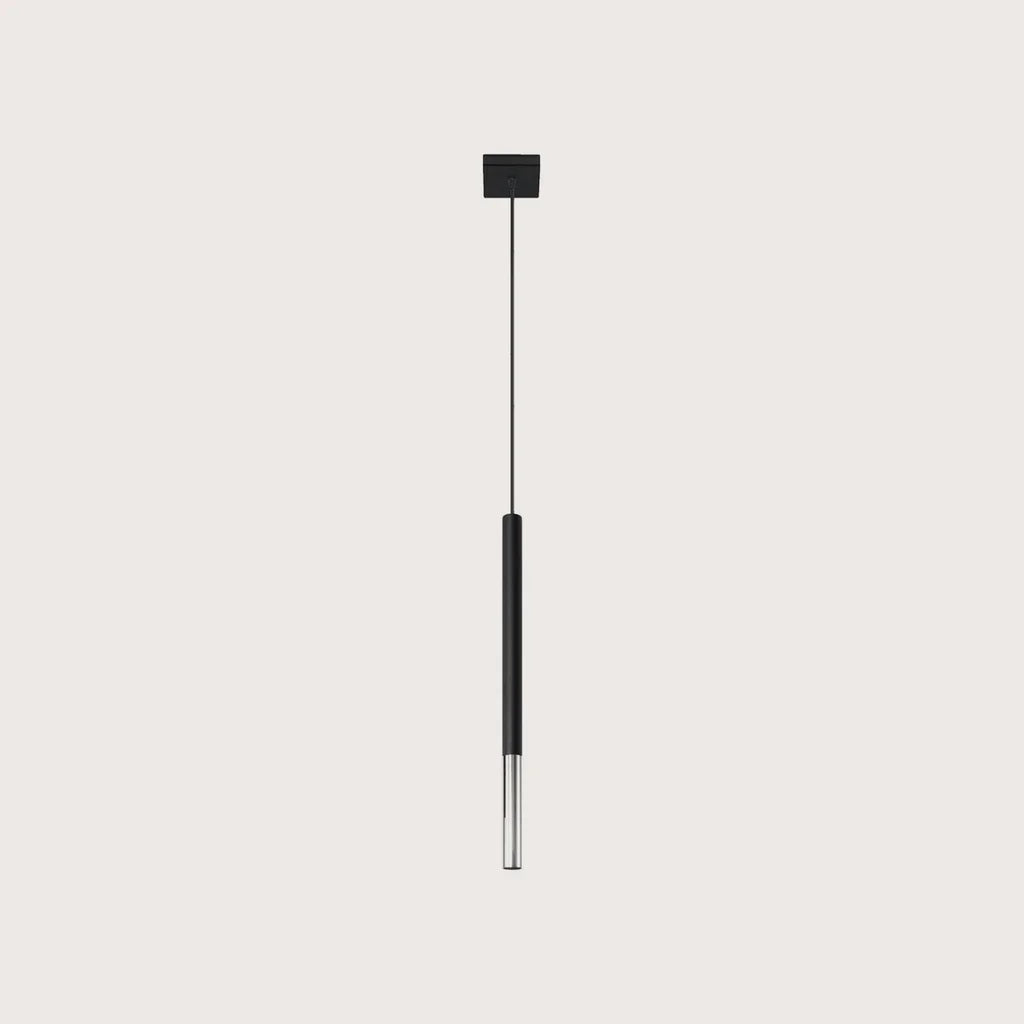 Suspension tube fin noir et métal, coloris noir et chromé (1 lumière)