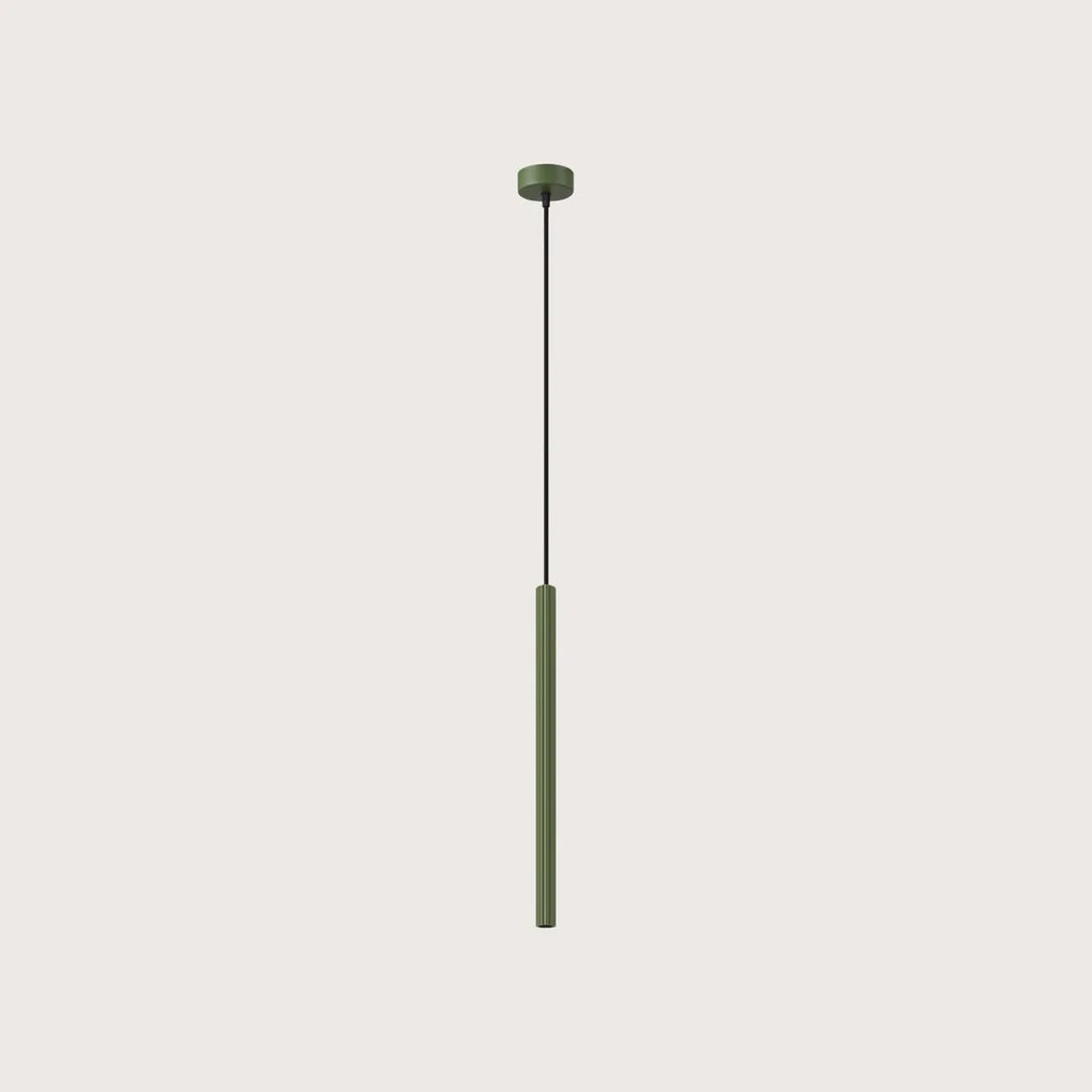 Suspension tube fin strié, coloris vert olive