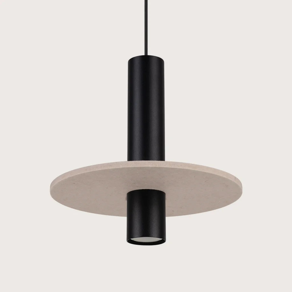 Suspension tube noir épais à disque de feutre, coloris beige et noir