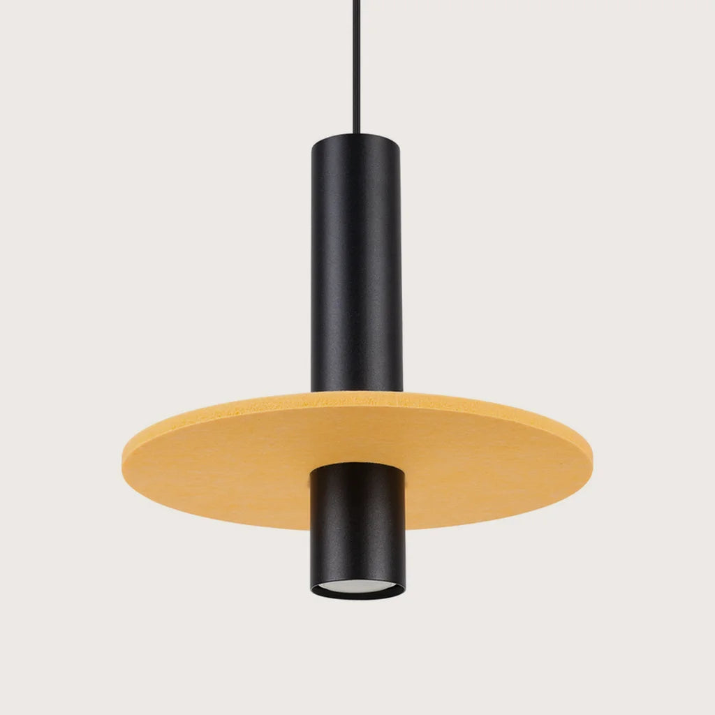 Suspension tube noir épais à disque de feutre, coloris jaune et noir