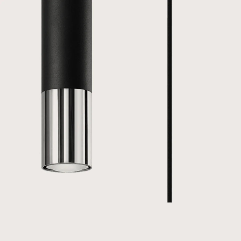 Suspension tube noir et métal, coloris noir et chromé (1 lumière)