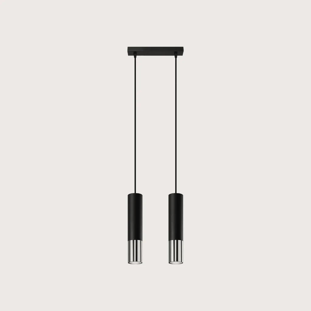 Suspension tube noir et métal, coloris noir et chromé (2 lumières – barre 30 cm)