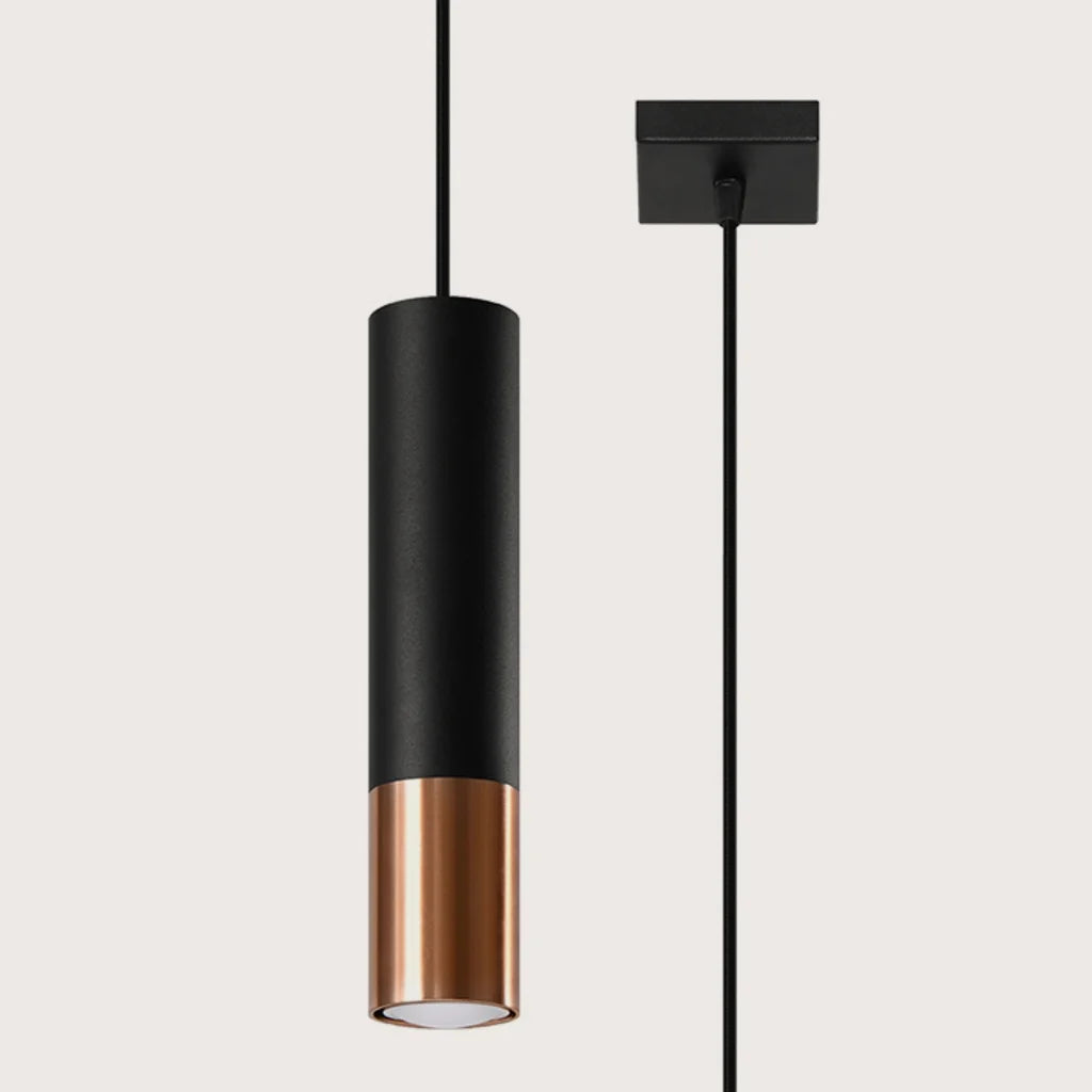 Suspension tube noir et métal, coloris noir et cuivre (1 lumière)