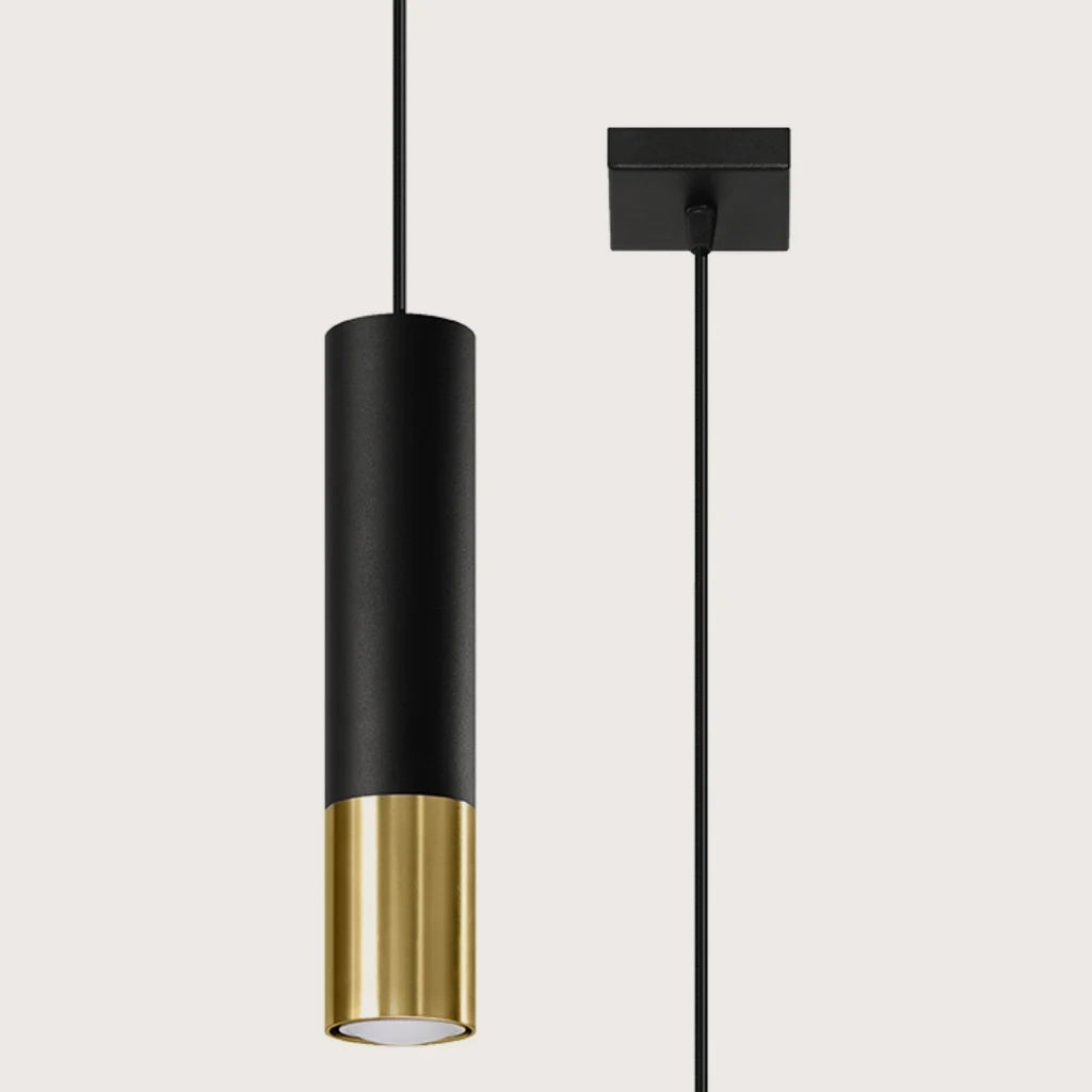 Suspension tube noir et métal, coloris noir et or (1 lumière)