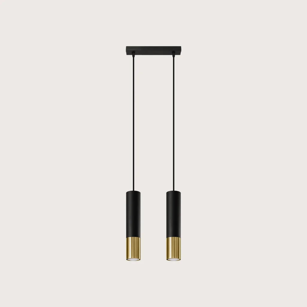Suspension tube noir et métal, coloris noir et or (2 lumières – barre 30 cm)