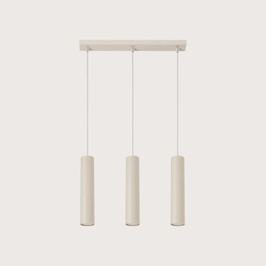 Suspension tube spot en acier, coloris beige (3 lumières – barre 45 cm)