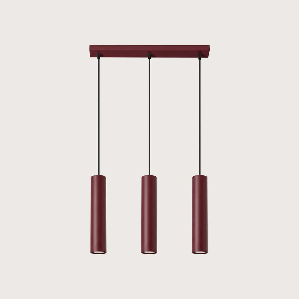 Suspension tube spot en acier, coloris bordeaux (3 lumières – barre 45 cm)