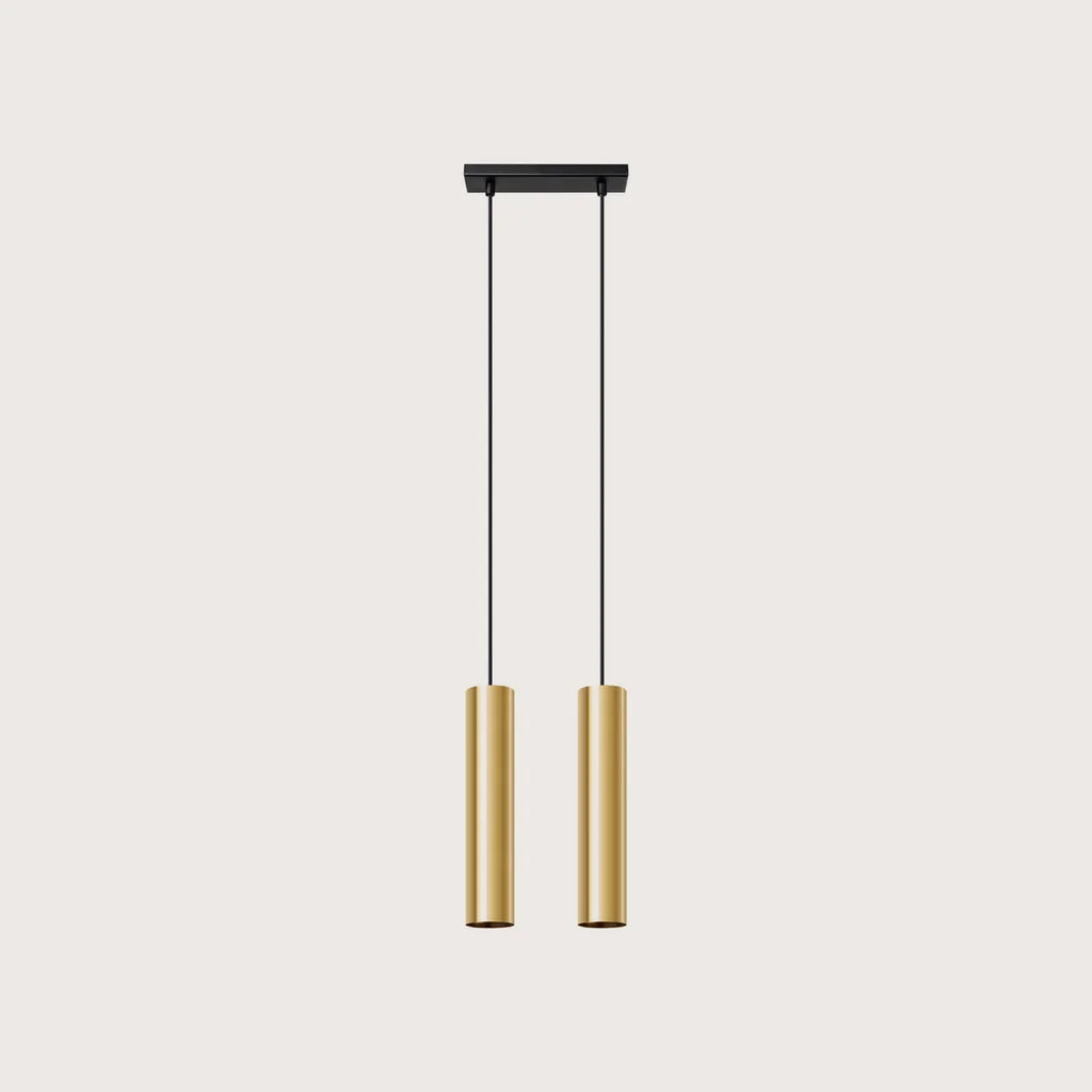 Suspension tube spot en acier, coloris doré brillant (2 lumières – barre 30 cm)